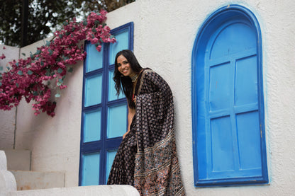 Handcrafted Original Ajrakh Saree – Natural Dye, Pure Cotton/Silk