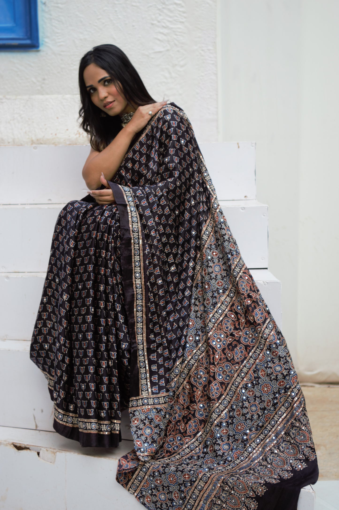 Handcrafted Original Ajrakh Saree – Natural Dye, Pure Cotton/Silk